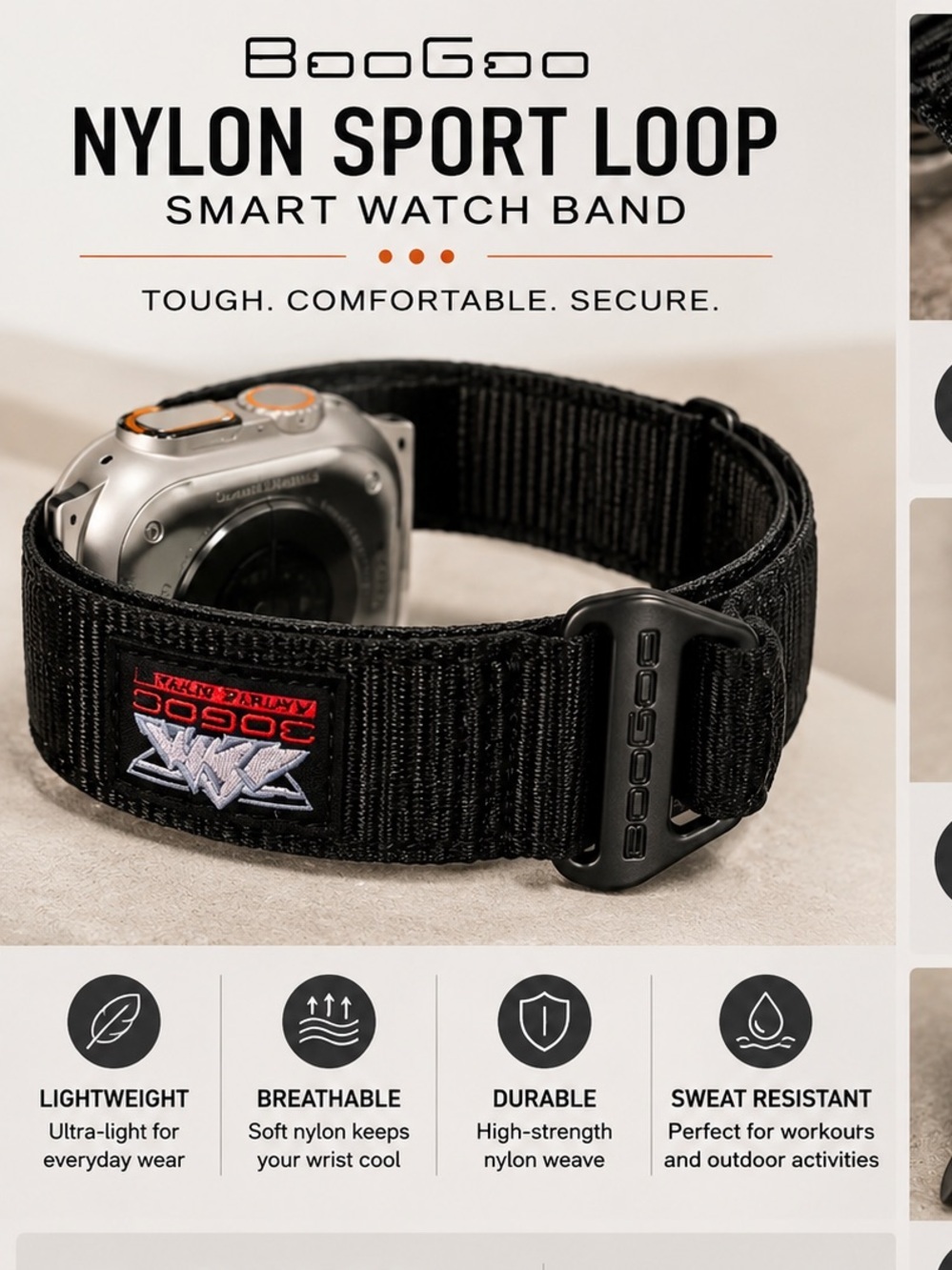 Amazon Black Nylon Sport Loop Smart Watch Band